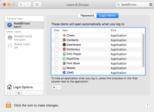startup items for mac